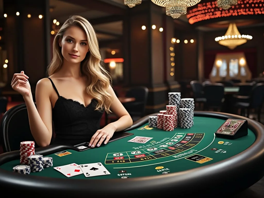 Antarmuka permainan kasino live dengan tampilan meja dan dealer